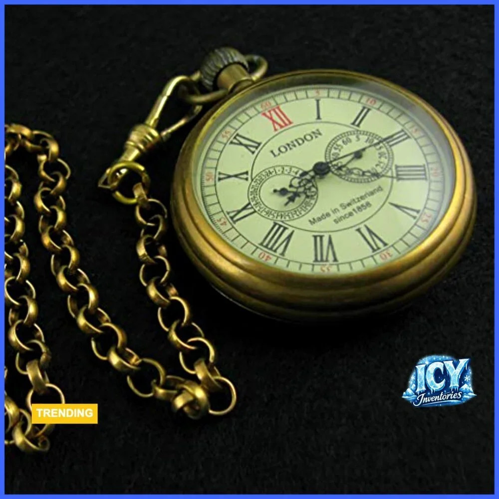 Vintage Hand-Wind Mechanical Pocket Watch with Copper Chain